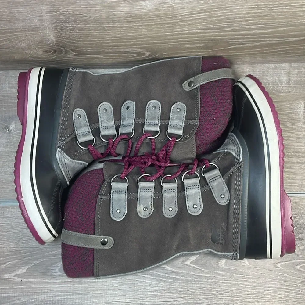 Sorel Joan of Arctic Knit II Warm Waterproof Women’s Sz 7 Gray Suede Snow Boots